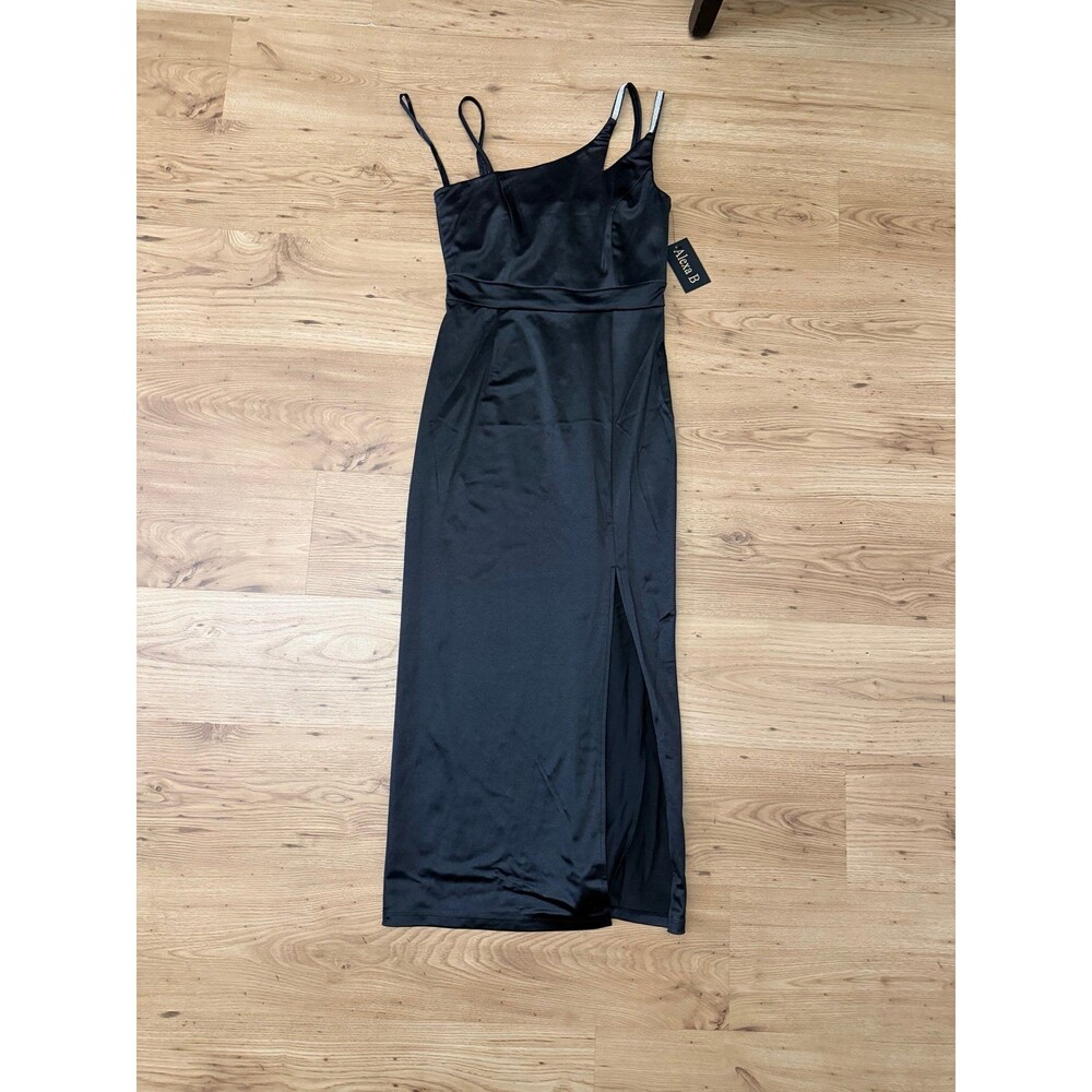 Alexa B Black Long Diamond Strap Gown Dress